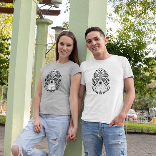 フラワーギター死者の日デザイン Tシャツ
