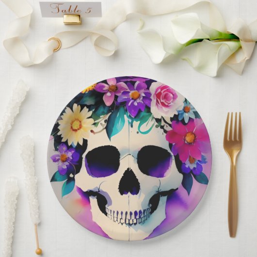 フラワークラウンに微笑むボホースカル ペーパープレート (ウェディング)