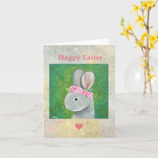 フラワークラウンイースター付き可愛いバニーかわいらしウサギ カード (黄色い花)