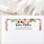 フラワークラウングリッターピンクローズ金ゴールドリターン ラベル (インサイチュ)