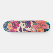 フラワークラウンスカルの砂糖ポートレート スケートボード (横)