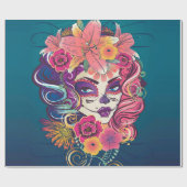 フラワークラウンスカルの砂糖ポートレート ラッピングペーパー (フラット)