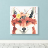 フラワークラウンフォレスターキツネ キャンバスプリント (インサイチュ (ウッドフロア))