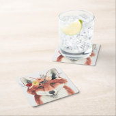 フラワークラウンフォレスターキツネ スクエアペーパーコースター (インサイチュ)