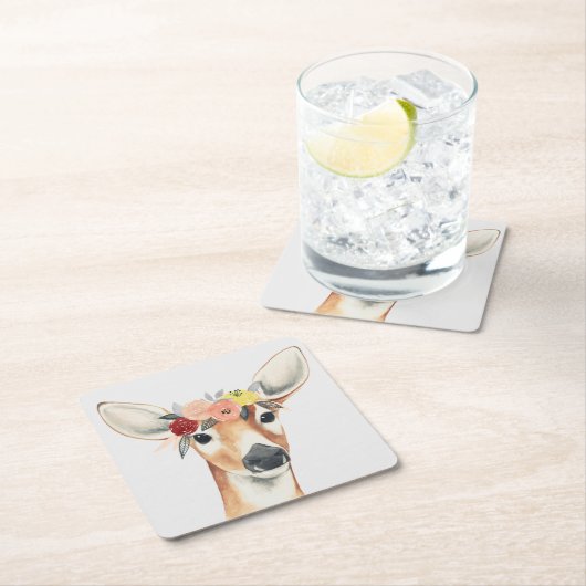 フラワークラウンフォレスターシカ スクエアペーパーコースター (インサイチュ)