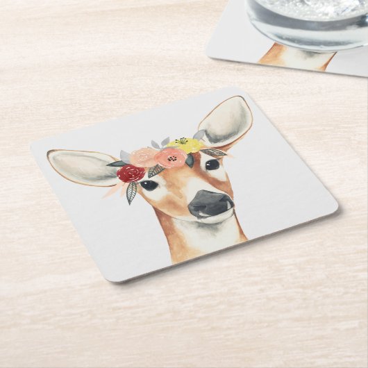 フラワークラウンフォレスターシカ スクエアペーパーコースター (アングル)