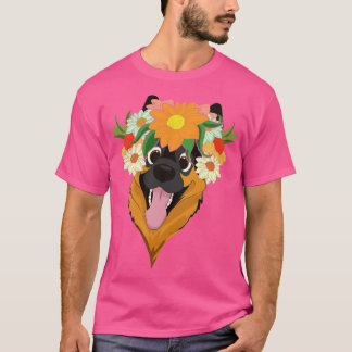 フラワークラウンペットドッグラバーボタニカルドイツシェフ Tシャツ