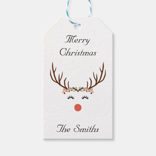 フラワークラウン付きルドルフメッセージカード ギフトタグ (正面)