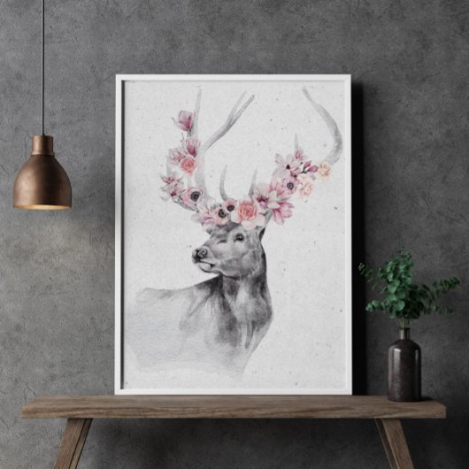 フラワークラウン動物ポスターに登場する白黒の鹿 ポスター