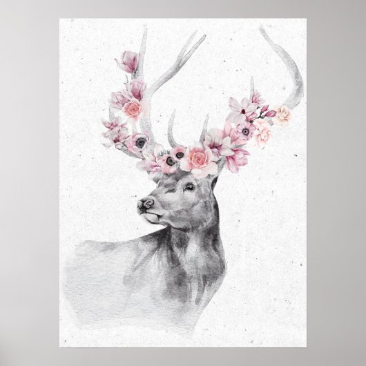 フラワークラウン動物ポスターに登場する白黒の鹿 ポスター (正面)