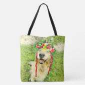 フラワークラウン水彩付きゴールデンレトリエバー犬 トートバッグ (裏面)