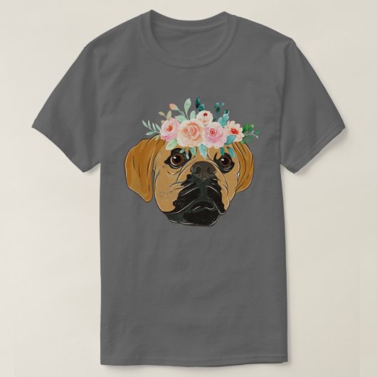 フラワークラウン犬のオーナーフローラ犬はパグル Tシャツ (デザイン正面)