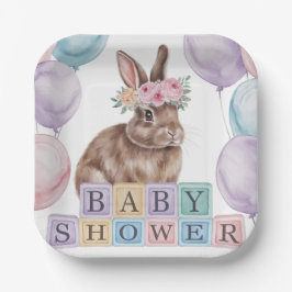 フラワークラウン赤ちゃんシャワー付き水彩バニー ペーパープレート