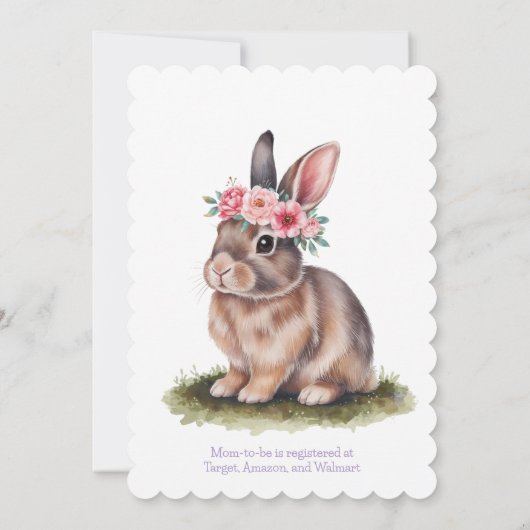 フラワークラウン赤ちゃんシャワー付き水彩バニー 招待状 (裏面)