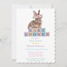 フラワークラウン赤ちゃんシャワー付き水彩バニー