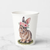 フラワークラウン赤ちゃんシャワー付き水彩バニー 紙コップ (裏面)