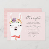フラワークラウン&ラマガールベビーシャワー インビテーションポストカード (正面/裏面)