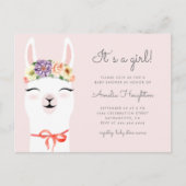 フラワークラウン&ラマガールベビーシャワー インビテーションポストカード (正面)