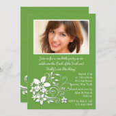 フラワークラスタグリーンフォト招待状 招待状 (正面/裏面)