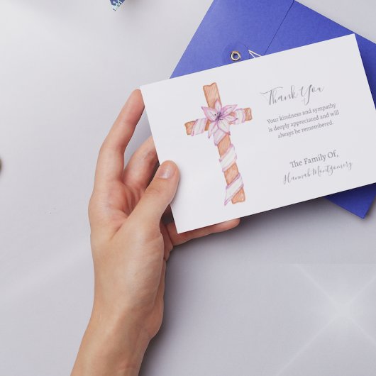 フラワークロスフォト悔やみや弔慰葬式カード ノートカード