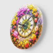 フラワークロック – ウォールアートフローラデコール ラージ壁時計 (傾斜)