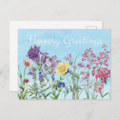 フラワーグリーティングフローライラストレーション ポストカード (正面/裏面)