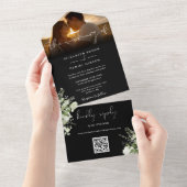 フラワーグリーンと写真の結婚式招待状スクリプト オールインワン招待状 (貼ってはがせる)