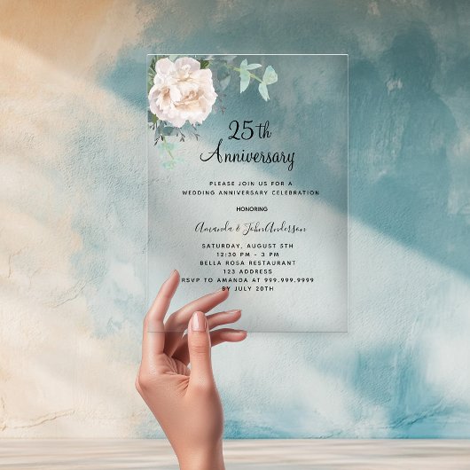 フラワーグリーン25周年結婚記念クリア アクリル招待状