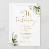 フラワーグリーン40歳誕生日パーティー 招待状 (正面/裏面)