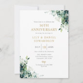 フラワーグリーン+モノグラム 50周年記念結婚式 招待状 (正面)
