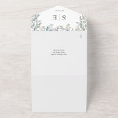 フラワーグリーン モノグラム QR コード ウェディング オールインワン招待状 (外側)