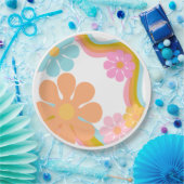 フラワーグルーヴィ誕生日レトロパーティー70sモダンパーティー ペーパープレート (パーティー)