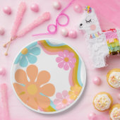 フラワーグルーヴィ誕生日レトロパーティー70sモダンパーティー ペーパープレート (パーティー)