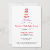 フラワーケーキピンクストライプパーティー 招待状 (正面)