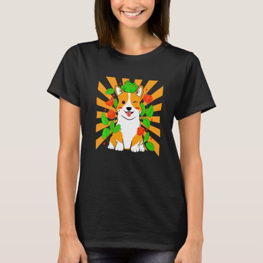 フラワーコーギードッグ Tシャツ (正面)