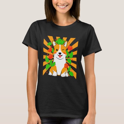 フラワーコーギードッグ Tシャツ (正面)