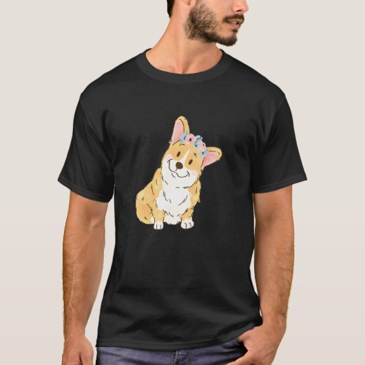 フラワーコーギー ペンブロークウェルシュコーギー お母さん Tシャツ (正面)