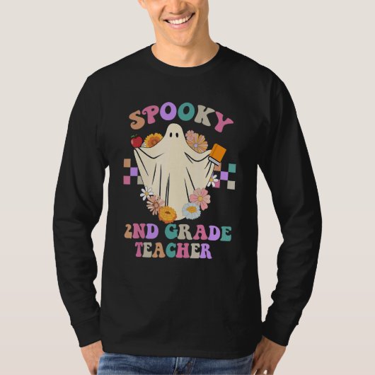フラワーゴーストのホラーな小学2年生の先生 ハロウィン Tシャツ (正面)