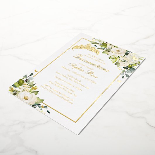 フラワーゴールデンバタフライキンセアニェラ 箔招待状 (回転した状態)