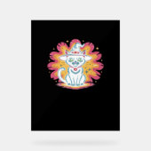 フラワーサイケデリックオーバーサイズTシャツ付き黒猫 アクリルサイン (正面)