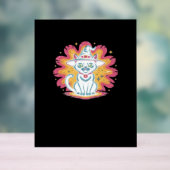 フラワーサイケデリックオーバーサイズTシャツ付き黒猫 アクリルサイン (ニュートラル)