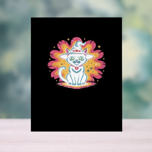 フラワーサイケデリックオーバーサイズTシャツ付き黒猫 アクリルサイン (ニュートラル)