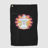 フラワーサイケデリックオーバーサイズTシャツ付き黒猫 ゴルフタオル (正面)