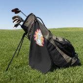 フラワーサイケデリックオーバーサイズTシャツ付き黒猫 ゴルフタオル (グリーン)