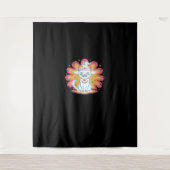 フラワーサイケデリックオーバーサイズTシャツ付き黒猫 タペストリー (正面)