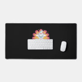フラワーサイケデリックオーバーサイズTシャツ付き黒猫 デスクマット (キーボード&マウス)