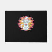 フラワーサイケデリックオーバーサイズTシャツ付き黒猫 ドアマット (正面)