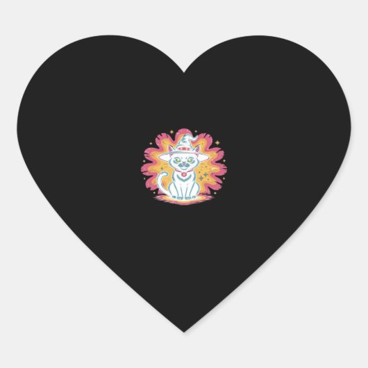 フラワーサイケデリックオーバーサイズTシャツ付き黒猫 ハートシール (正面)