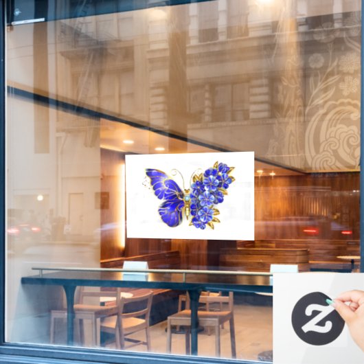 フラワーサファイアバタフライ ウィンドウサイン (カフェ窓)