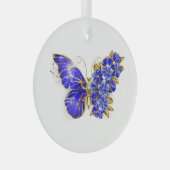 フラワーサファイアバタフライ ガラスオーナメント (正面右)